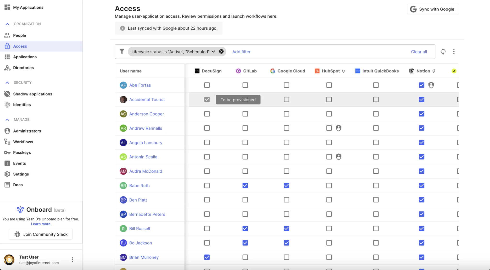 screenshot of YeshID Onboard